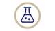 Blue beaker icon within a beige circle on a white background